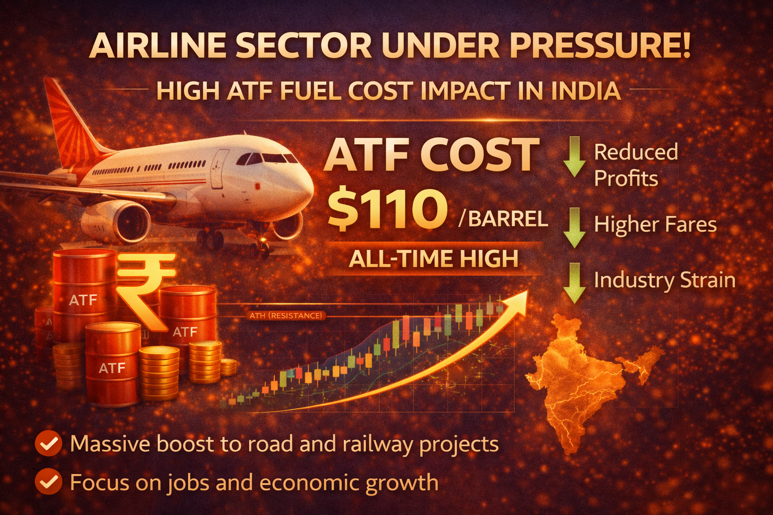 airline sector pressure high ATF fuel cost India aviation infographic